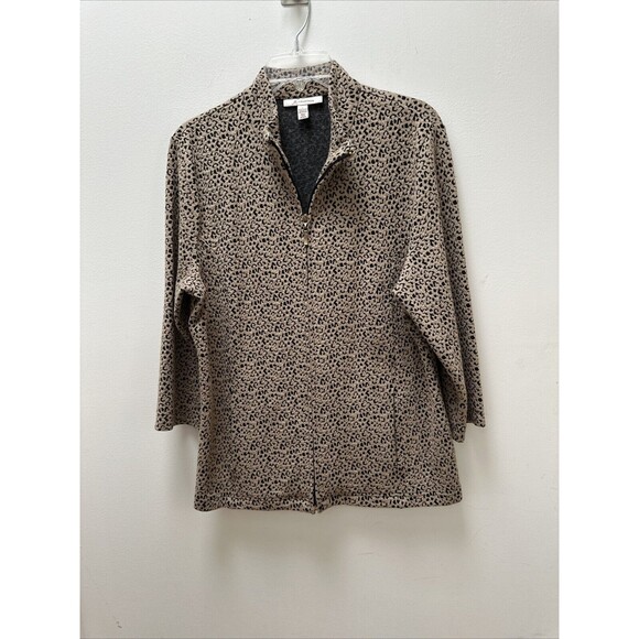 JM Collection Womens Khaki Black Print Zip Blazer Size L - Picture 1 of 3